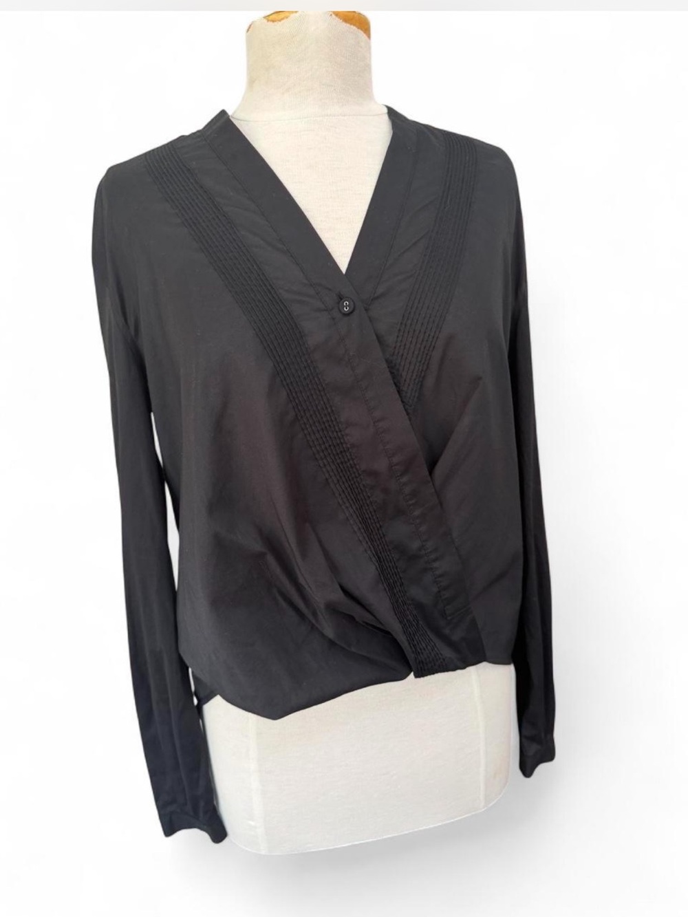 Rag & Bone Black 100% Cotton Pleated Faux Wrap Blouse - Small